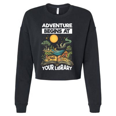 Reading Is Out There Adventure Begins At Your Library Summer Cropped Pullover Crew