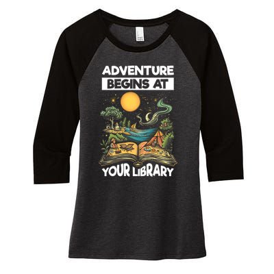 Reading Is Out There Adventure Begins At Your Library Summer Women's Tri-Blend 3/4-Sleeve Raglan Shirt