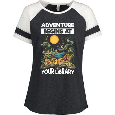 Reading Is Out There Adventure Begins At Your Library Summer Enza Ladies Jersey Colorblock Tee