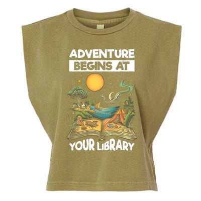 Reading Is Out There Adventure Begins At Your Library Summer Garment-Dyed Women's Muscle Tee