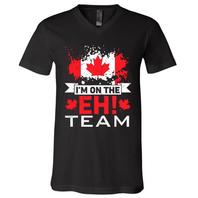 Retro Im On The Eh Team Maple Leaf Canadian Flag Canada Day V-Neck T-Shirt