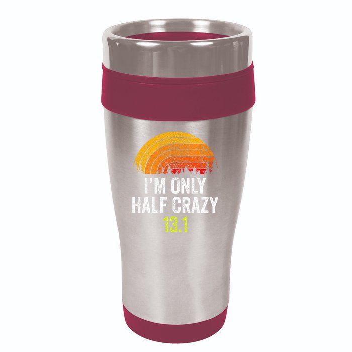 Retro Im Only Half Crazy 13.1 Half Marathon Funny Running 16oz Travel Tumbler