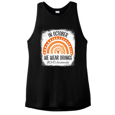 Rainbow In October We Wear Orange ADHD Awareness Ribbon Ladies PosiCharge Tri-Blend Wicking Tank