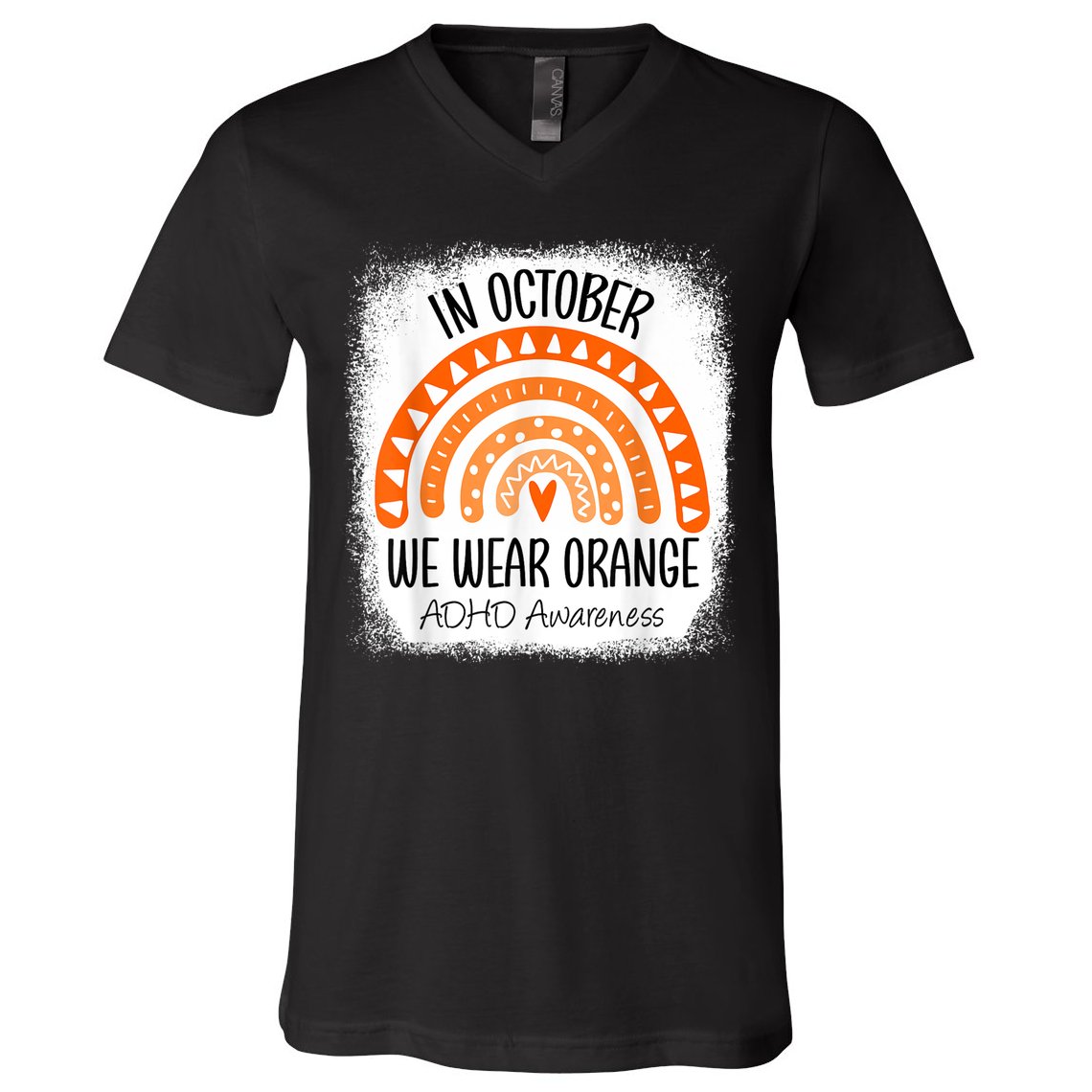 Rainbow In October We Wear Orange ADHD Awareness Ribbon V-Neck T-Shirt