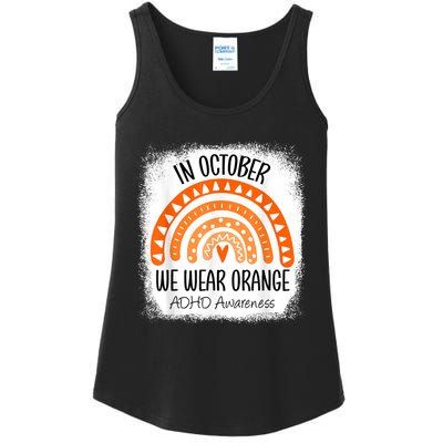 Rainbow In October We Wear Orange ADHD Awareness Ribbon Ladies Essential Tank