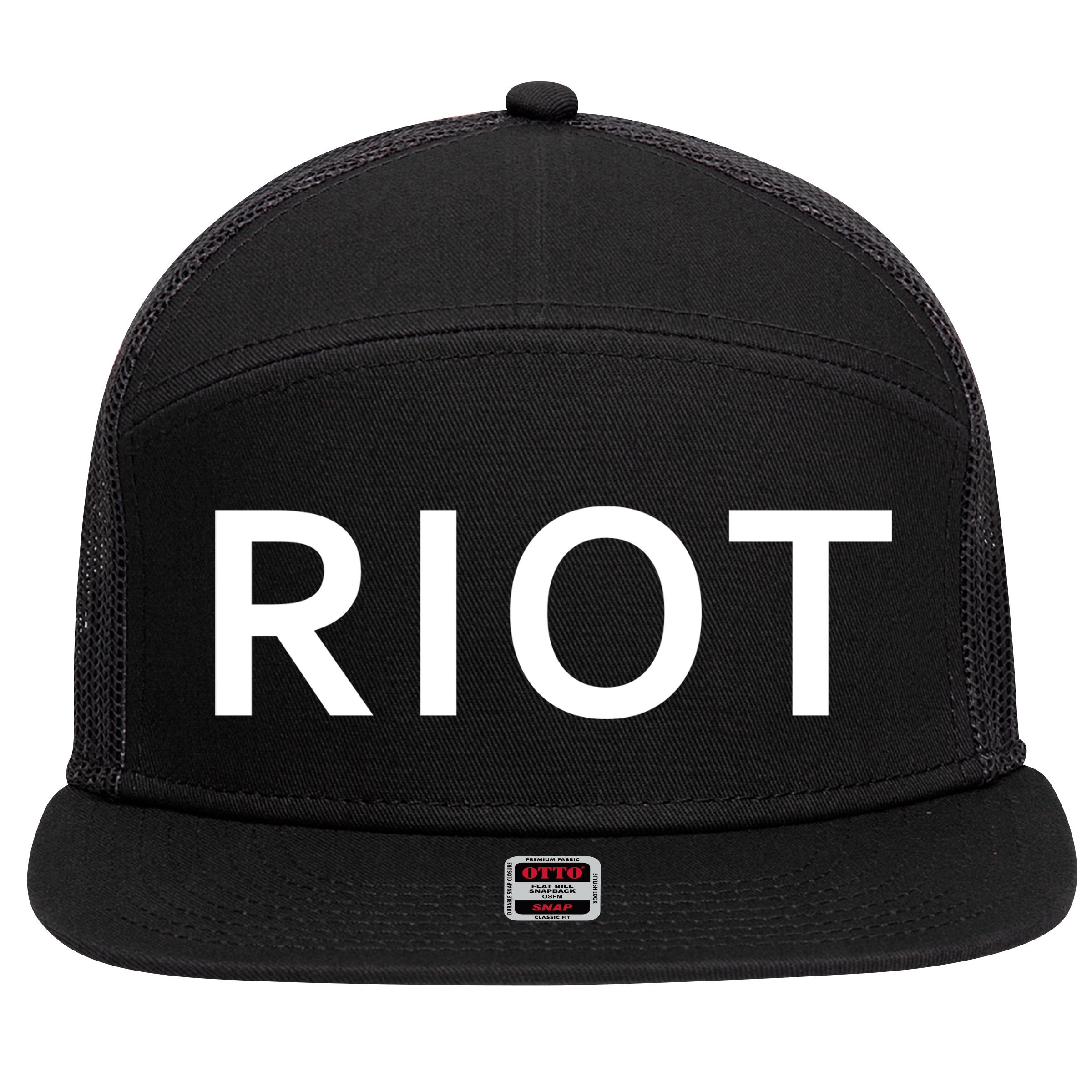 RIOT Funny Vintage Classic Logo 7 Panel Mesh Trucker Snapback Hat