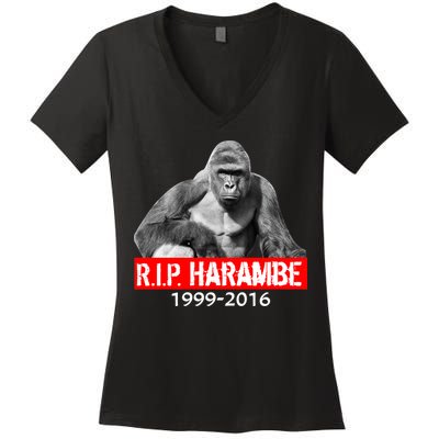 RIP Harambe Gorilla Cincinnati Zoo Women's V-Neck T-Shirt