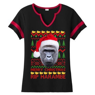 RIP Harambe Merry Ugly Christmas Sweater Ladies Halftime Notch Neck Tee