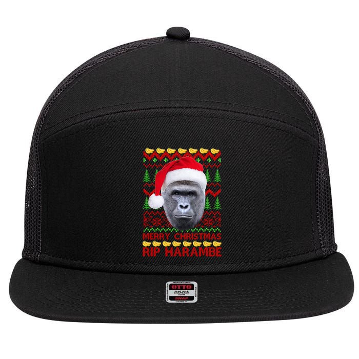 RIP Harambe Merry Ugly Christmas Sweater 7 Panel Mesh Trucker Snapback Hat