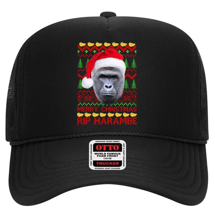 RIP Harambe Merry Ugly Christmas Sweater High Crown Mesh Back Trucker Hat