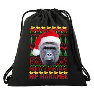 RIP Harambe Merry Ugly Christmas Sweater Drawstring Bag