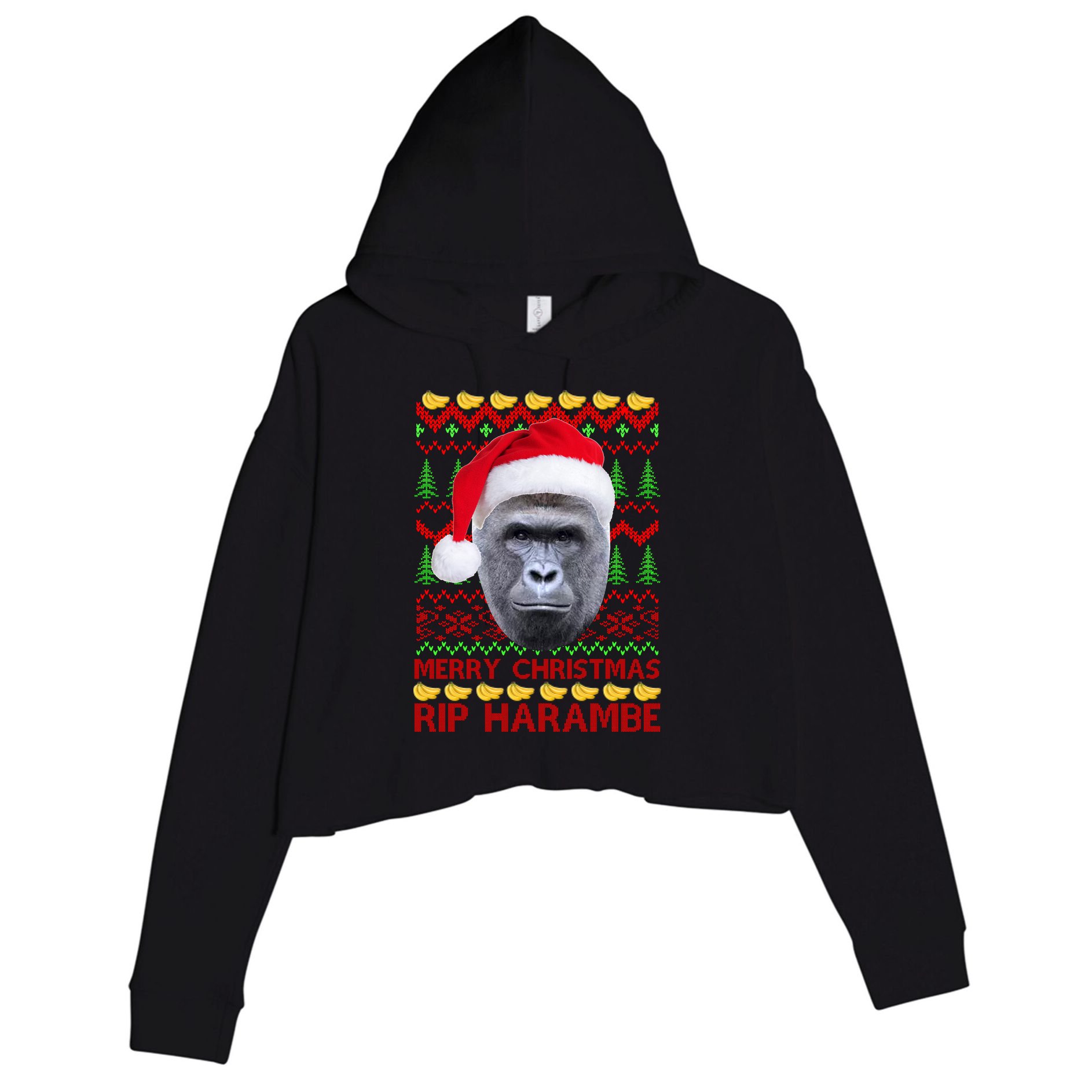 RIP Harambe Merry Ugly Christmas Sweater Crop Fleece Hoodie