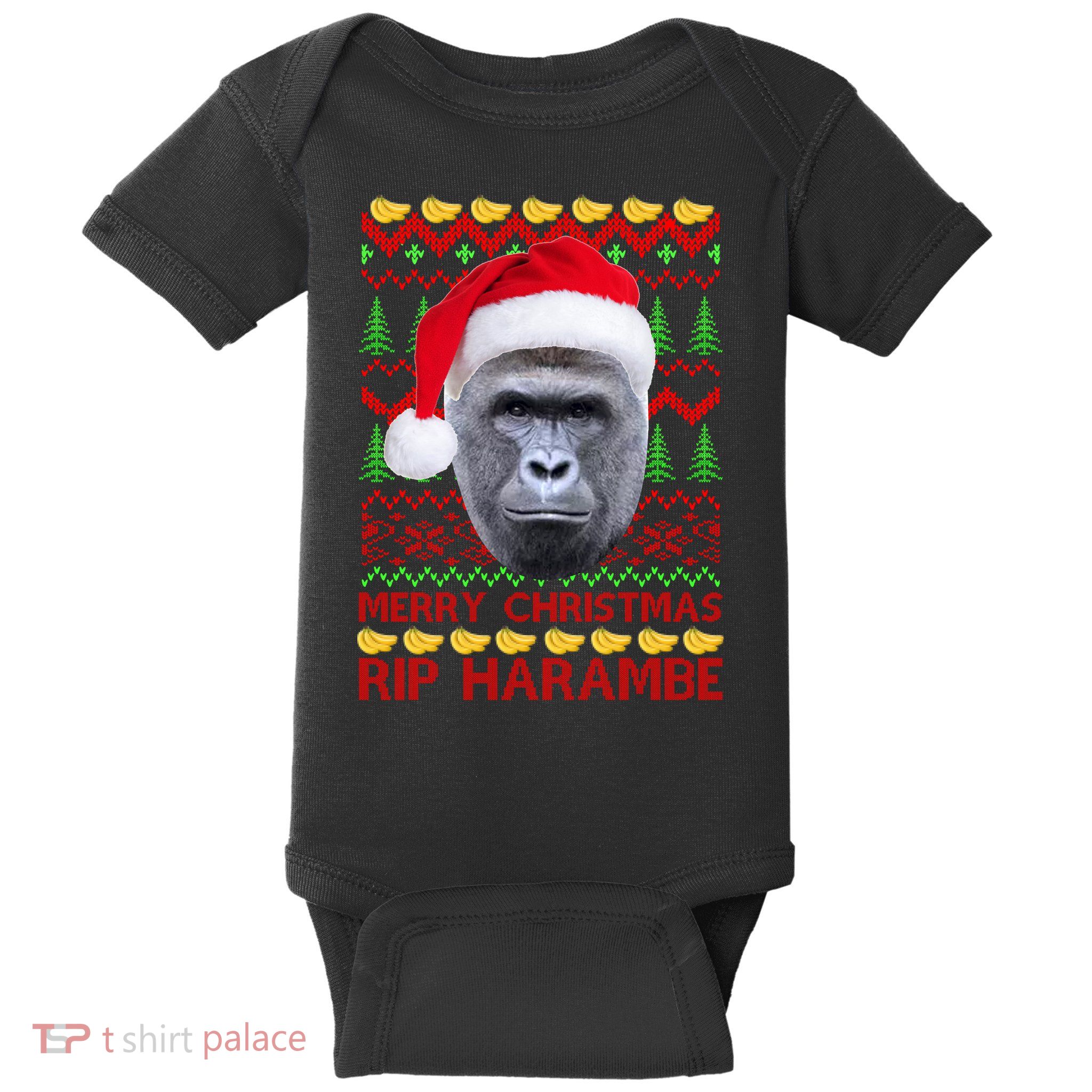 RIP Harambe Merry Ugly Christmas Sweater Baby Bodysuit