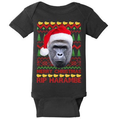 RIP Harambe Merry Ugly Christmas Sweater Baby Bodysuit