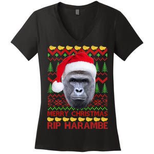 RIP Harambe Merry Ugly Christmas Sweater Women's V-Neck T-Shirt