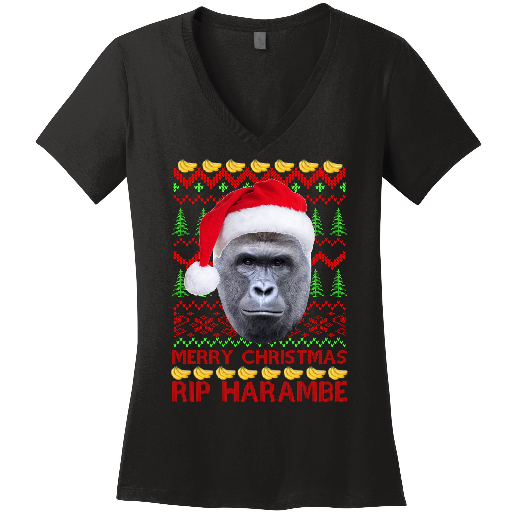 RIP Harambe Merry Ugly Christmas Sweater Women's V-Neck T-Shirt
