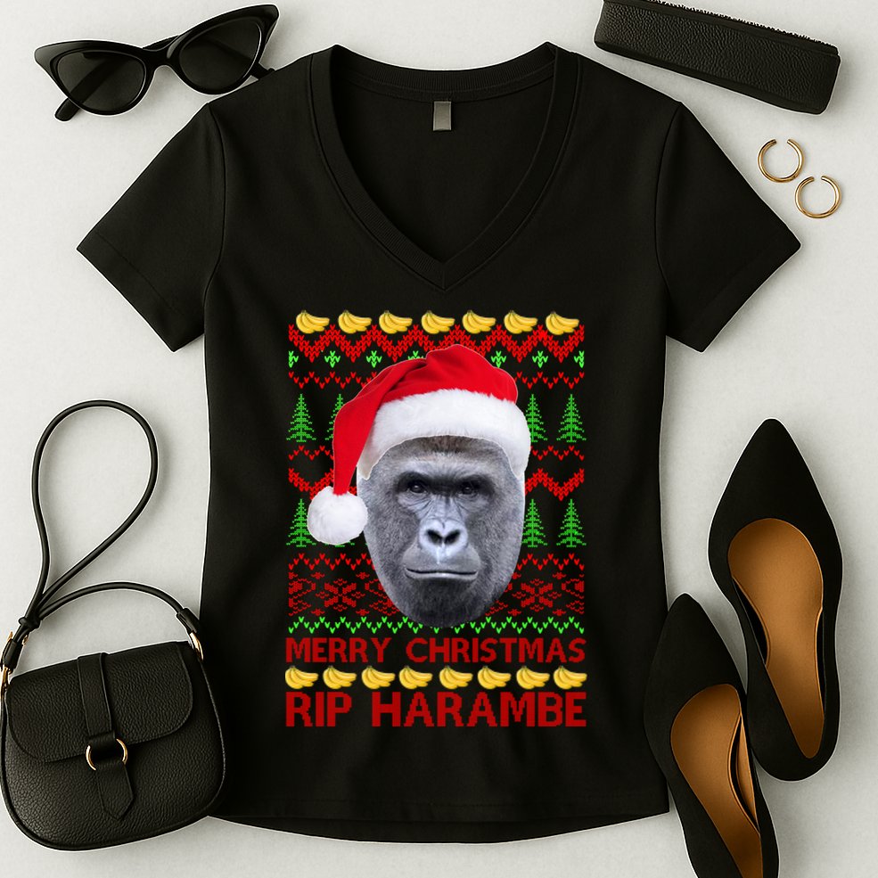 RIP Harambe Merry Ugly Christmas Sweater Women's V-Neck T-Shirt