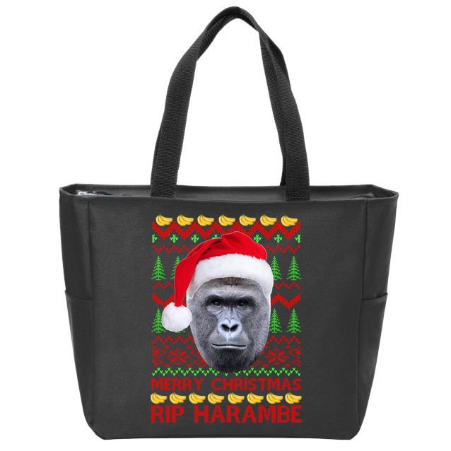 RIP Harambe Merry Ugly Christmas Sweater Zip Tote Bag
