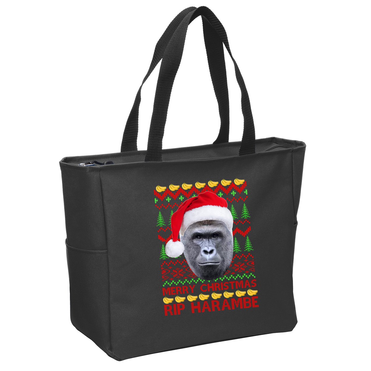 RIP Harambe Merry Ugly Christmas Sweater Zip Tote Bag