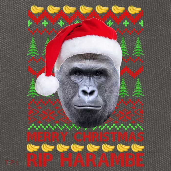 RIP Harambe Merry Ugly Christmas Sweater Cotton Canvas Backpack