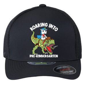 Roaring Into Prekindergarten Unicorn Riding Dinosaur Gift Flexfit Unipanel Trucker Cap