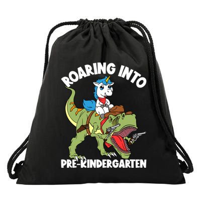 Roaring Into Prekindergarten Unicorn Riding Dinosaur Gift Drawstring Bag