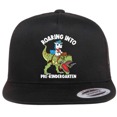 Roaring Into Prekindergarten Unicorn Riding Dinosaur Gift Flatbill Hat