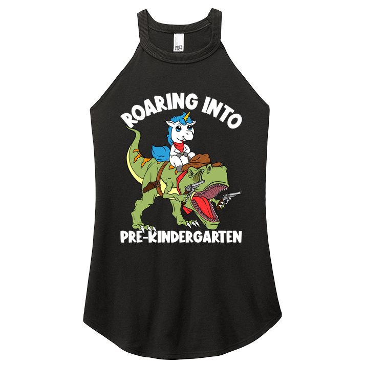 Roaring Into Prekindergarten Unicorn Riding Dinosaur Gift Women's Perfect Tri Rocker Tank