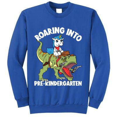 Roaring Into Prekindergarten Unicorn Riding Dinosaur Gift Sweatshirt