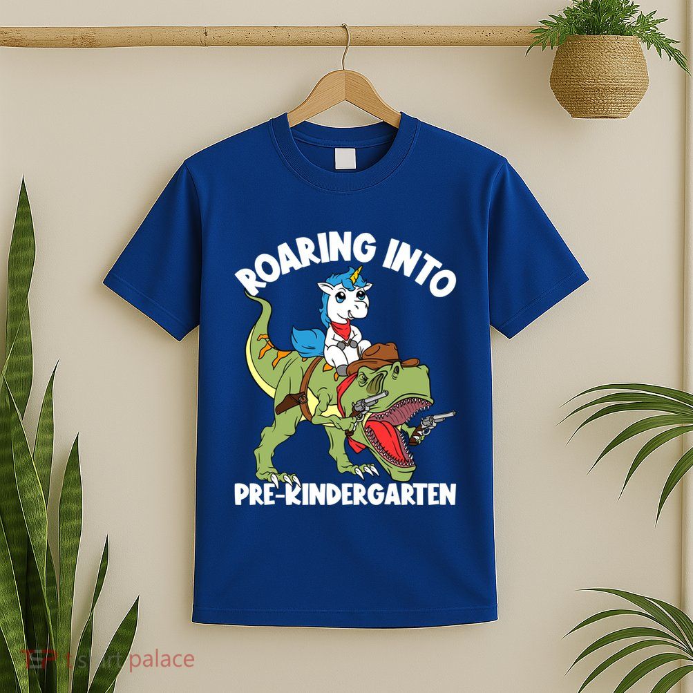 Roaring Into Prekindergarten Unicorn Riding Dinosaur Gift T-Shirt
