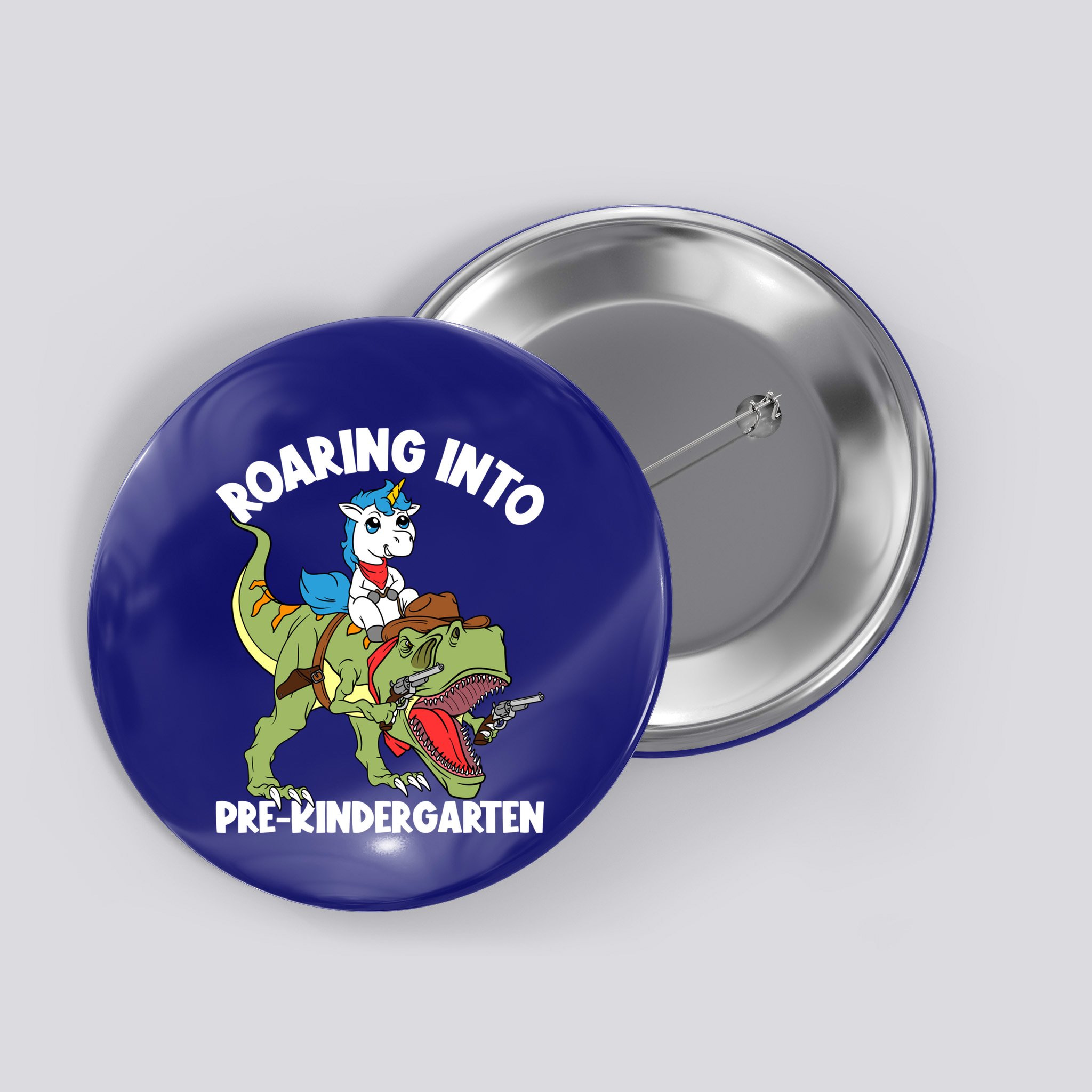 Roaring Into Prekindergarten Unicorn Riding Dinosaur Gift Button