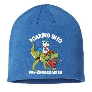 Roaring Into Prekindergarten Unicorn Riding Dinosaur Gift Sustainable Beanie