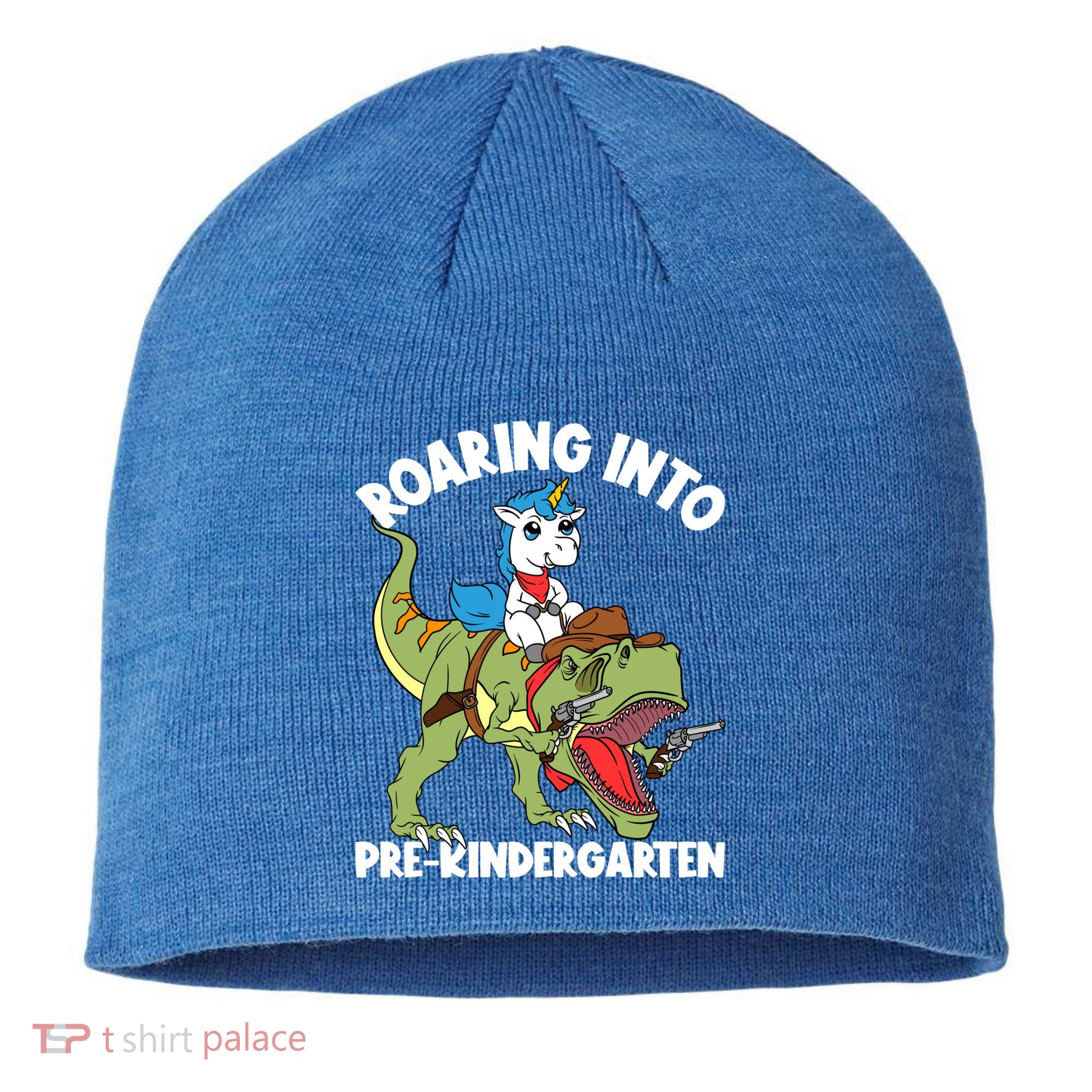 Roaring Into Prekindergarten Unicorn Riding Dinosaur Gift Sustainable Beanie