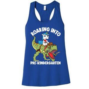 Roaring Into Prekindergarten Unicorn Riding Dinosaur Gift Women's Racerback Tank