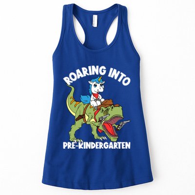 Roaring Into Prekindergarten Unicorn Riding Dinosaur Gift Womens Tank Top