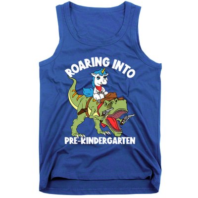 Roaring Into Prekindergarten Unicorn Riding Dinosaur Gift Tank Top