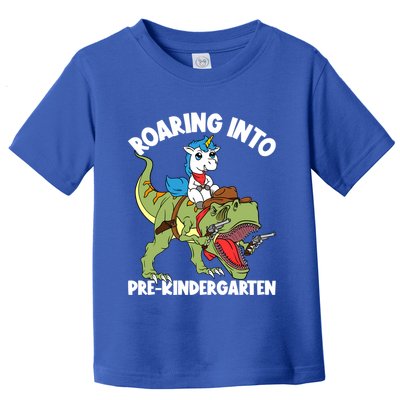 Roaring Into Prekindergarten Unicorn Riding Dinosaur Gift Toddler T-Shirt