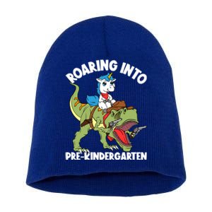 Roaring Into Prekindergarten Unicorn Riding Dinosaur Gift Short Acrylic Beanie