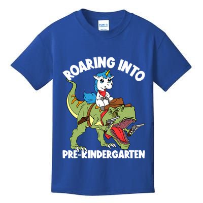Roaring Into Prekindergarten Unicorn Riding Dinosaur Gift Kids T-Shirt