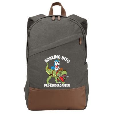 Roaring Into Prekindergarten Unicorn Riding Dinosaur Gift Cotton Canvas Backpack