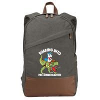 Roaring Into Prekindergarten Unicorn Riding Dinosaur Gift Cotton Canvas Backpack