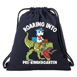 Roaring Into Prekindergarten Unicorn Riding Dinosaur Gift Drawstring Bag