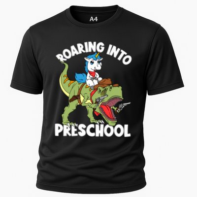 Roaring Into Preschool Unicorn Riding Dinosaur Great Gift Performance Shirt