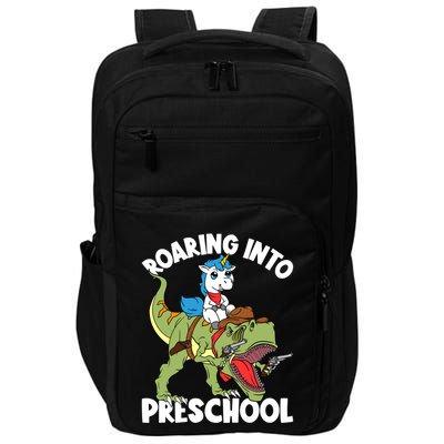 Roaring Into Preschool Unicorn Riding Dinosaur Great Gift Impact Tech Backpack