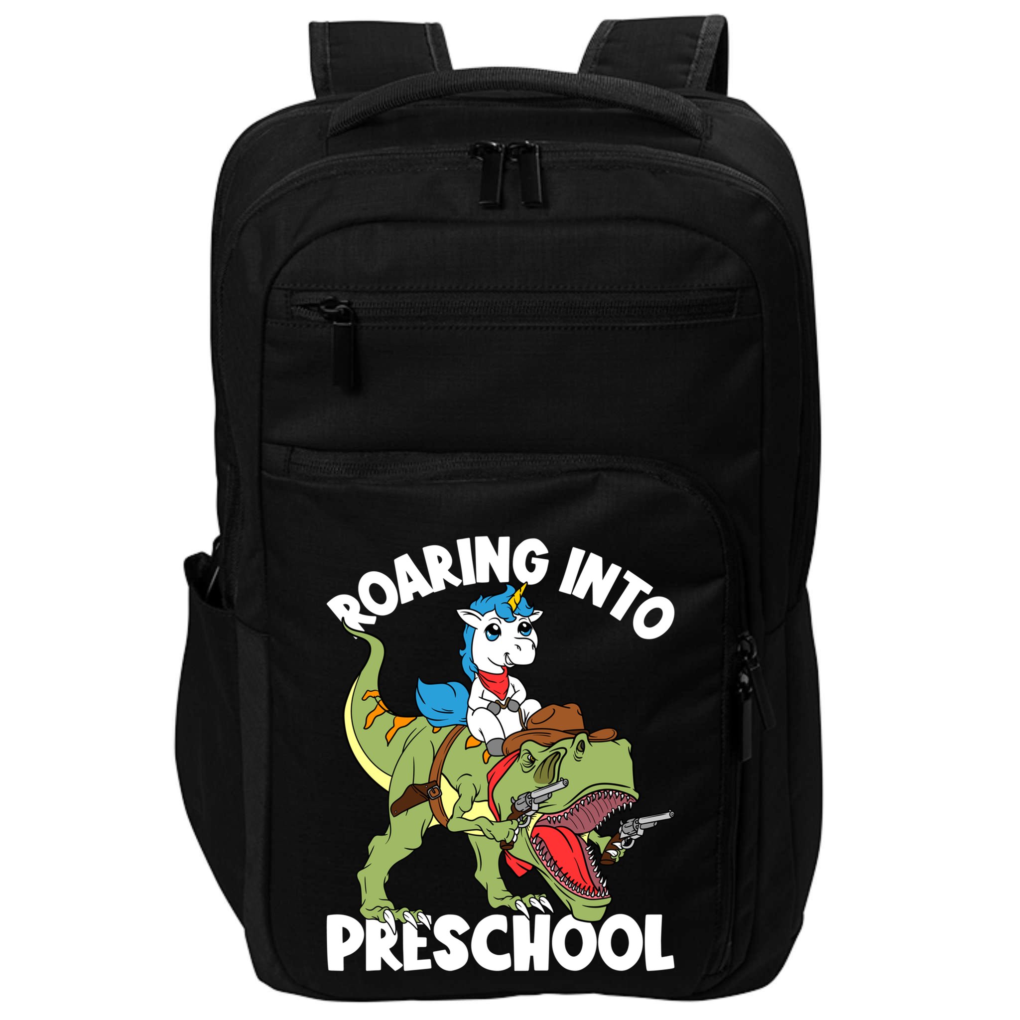 Roaring Into Preschool Unicorn Riding Dinosaur Great Gift Impact Tech Backpack