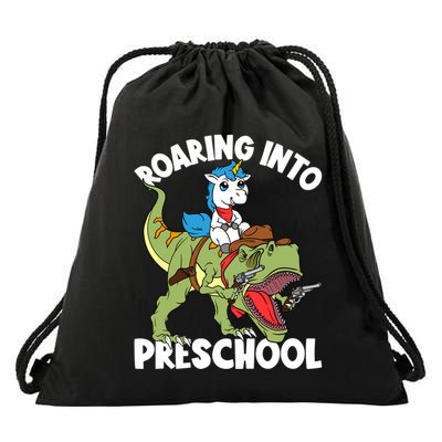 Roaring Into Preschool Unicorn Riding Dinosaur Great Gift Drawstring Bag