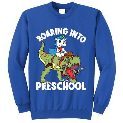 Roaring Into Preschool Unicorn Riding Dinosaur Great Gift Sweatshirt