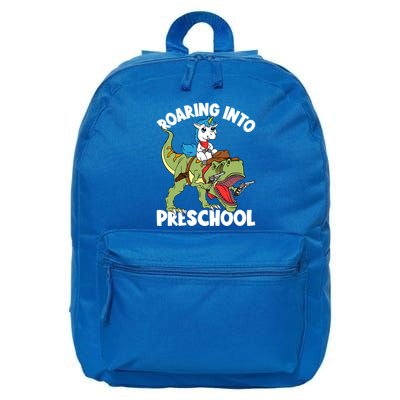 Roaring Into Preschool Unicorn Riding Dinosaur Great Gift 16 in Basic Backpack