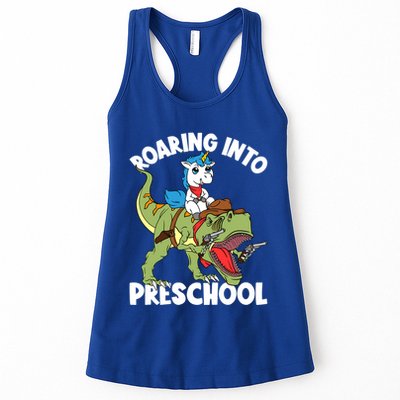 Roaring Into Preschool Unicorn Riding Dinosaur Great Gift Womens Tank Top