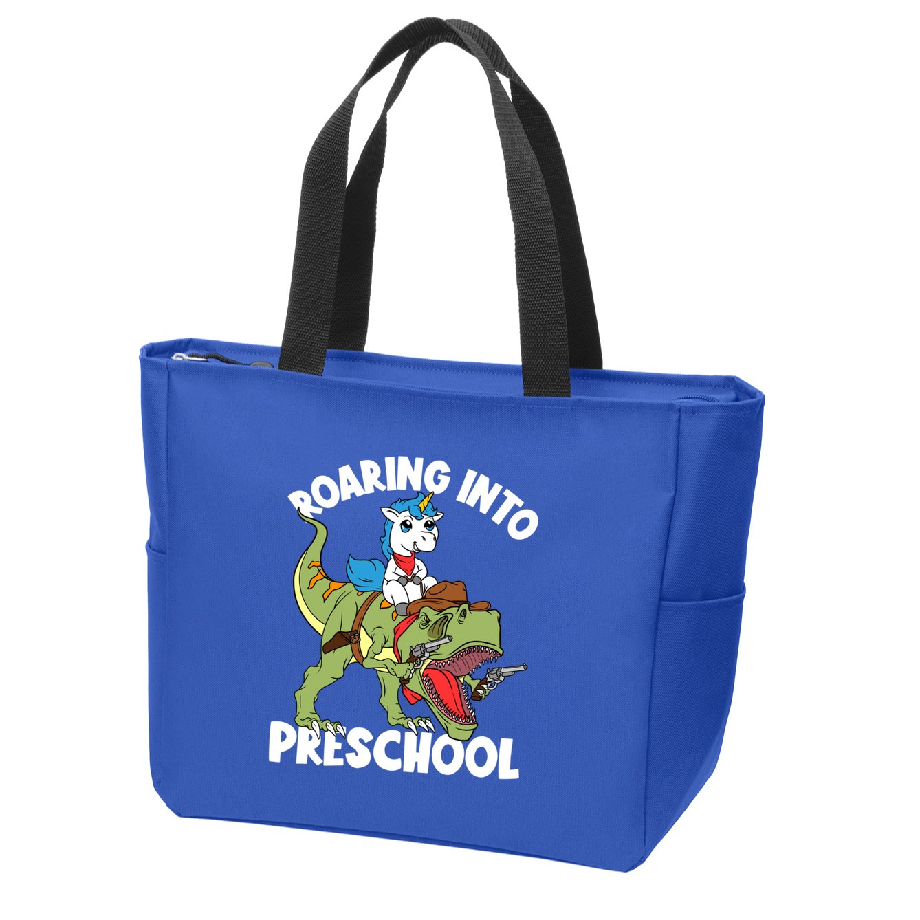Roaring Into Preschool Unicorn Riding Dinosaur Great Gift Zip Tote Bag